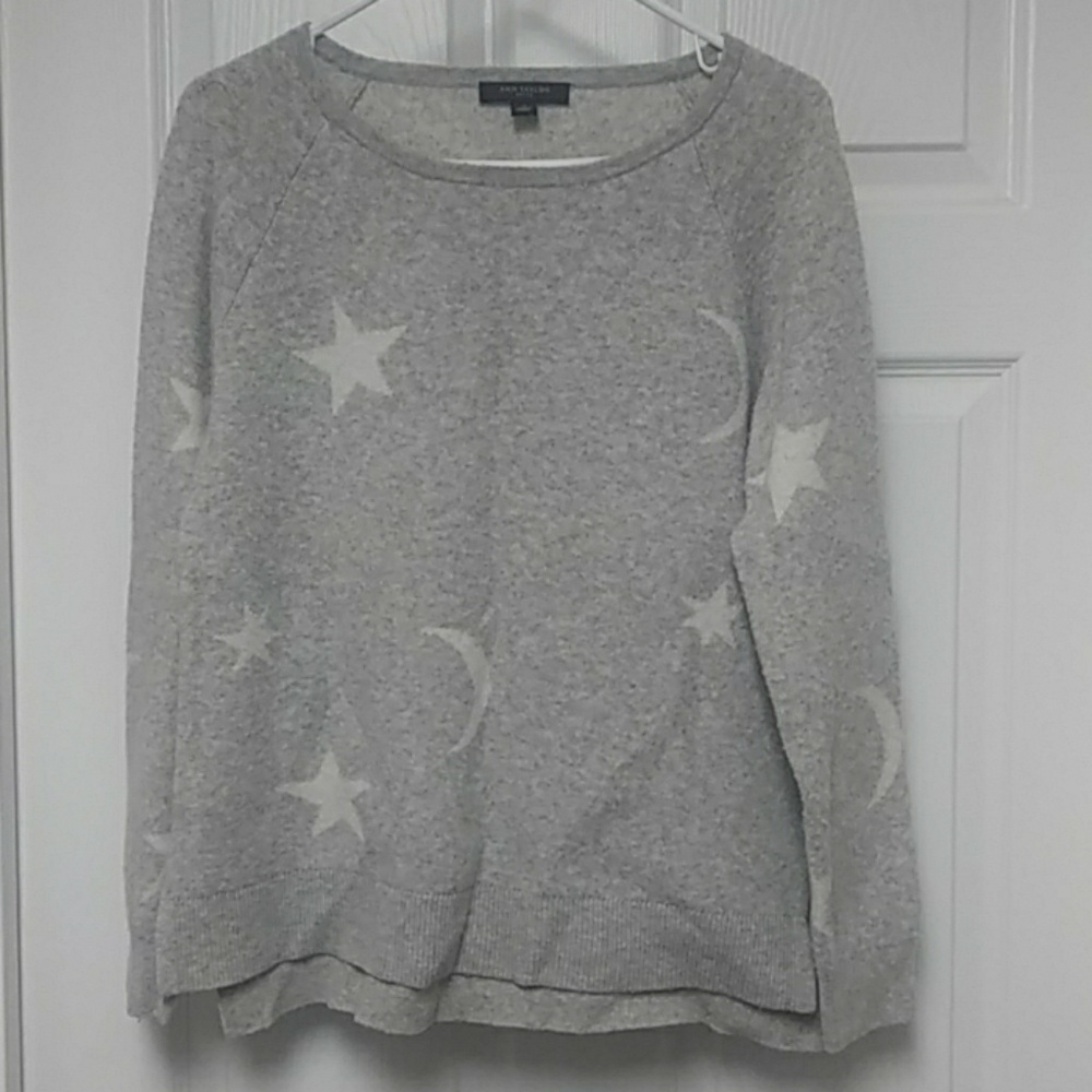 Ann Taylor Grey & White Celestial Star & Moon Goth Wool Blend Sweater soft